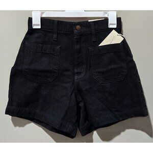 Universal Thread Women's 0 High Rise A-Line Relaxed Fit Black Midi Jean Shorts